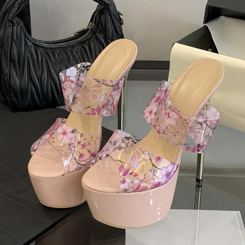 

Летние 16СМ Туфли-стилеты Женские Принт ПВХ Прозрачные Сандалии Сексуальный Пип-то Платформа Высокий Каблук Вечеринка Платье Обувь Розовый 41 розовый
