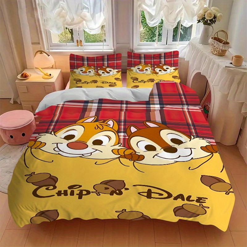 3pcs Chip 'n' Dale Printed Bedding Set, Breathable And Soft, Machine Washable, Christmas Gift, Suitable for Bedroom Decoration, 105