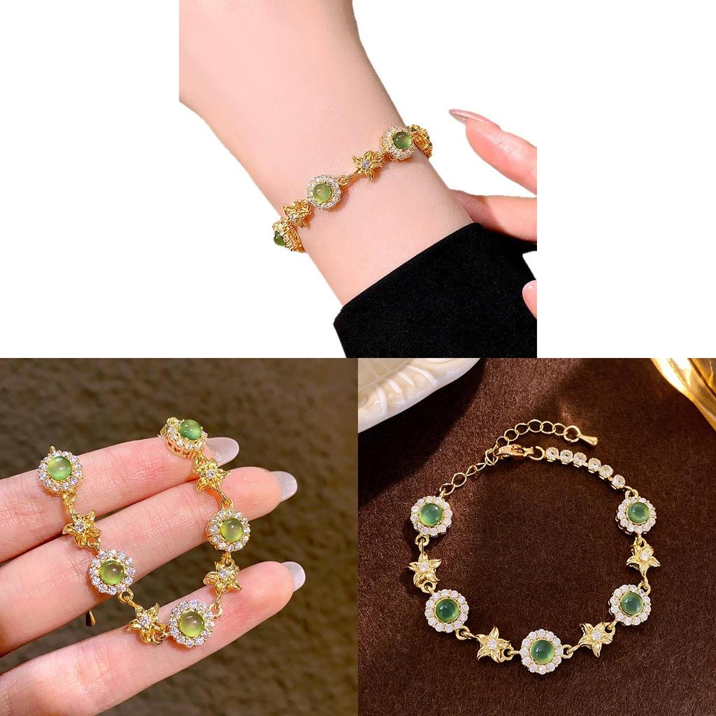 Geometric Star Style Cat Eye Stone Bracelet With Zirconium Accents For Elegant Women