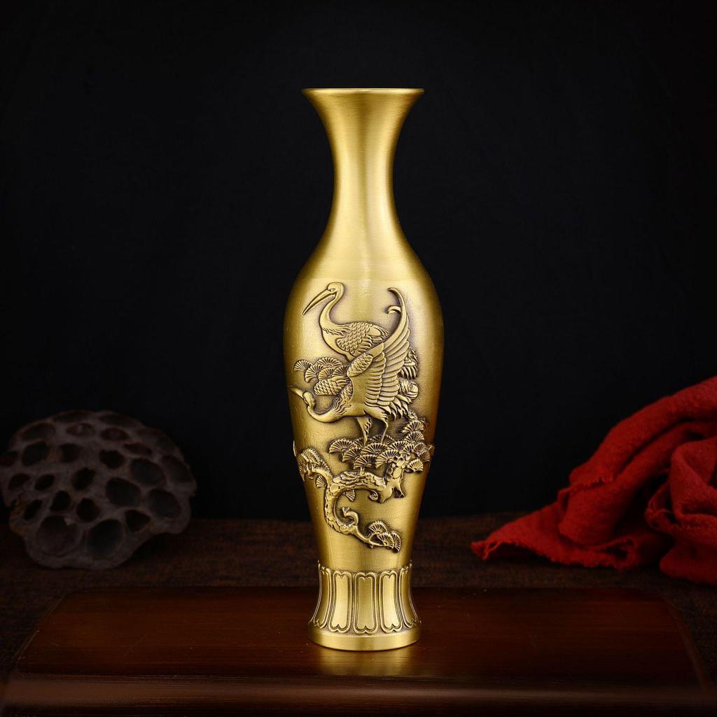 Vase with Crane, Dragon, & Phoenix Brass Ornaments