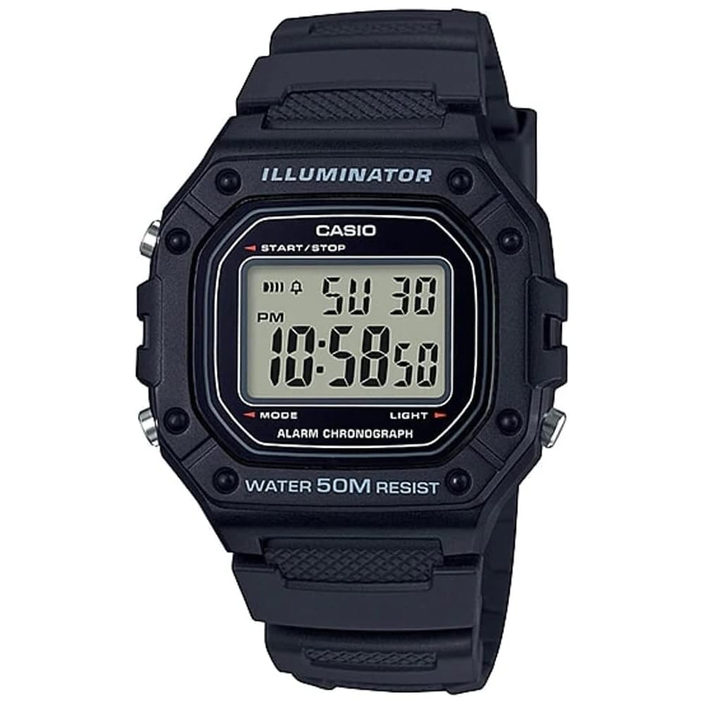 

Casio Men s Classic Quartz Watch Black Stainless Steel with Resin Strap 21.1mm Model W-218H-1AVCF