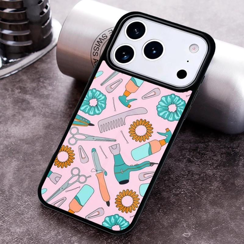 Hair Stylist Scissors Brush Phone Case for iPhone 17 16 15 Pro Max Air 14 13 12 11 Plus Shockproof Cover