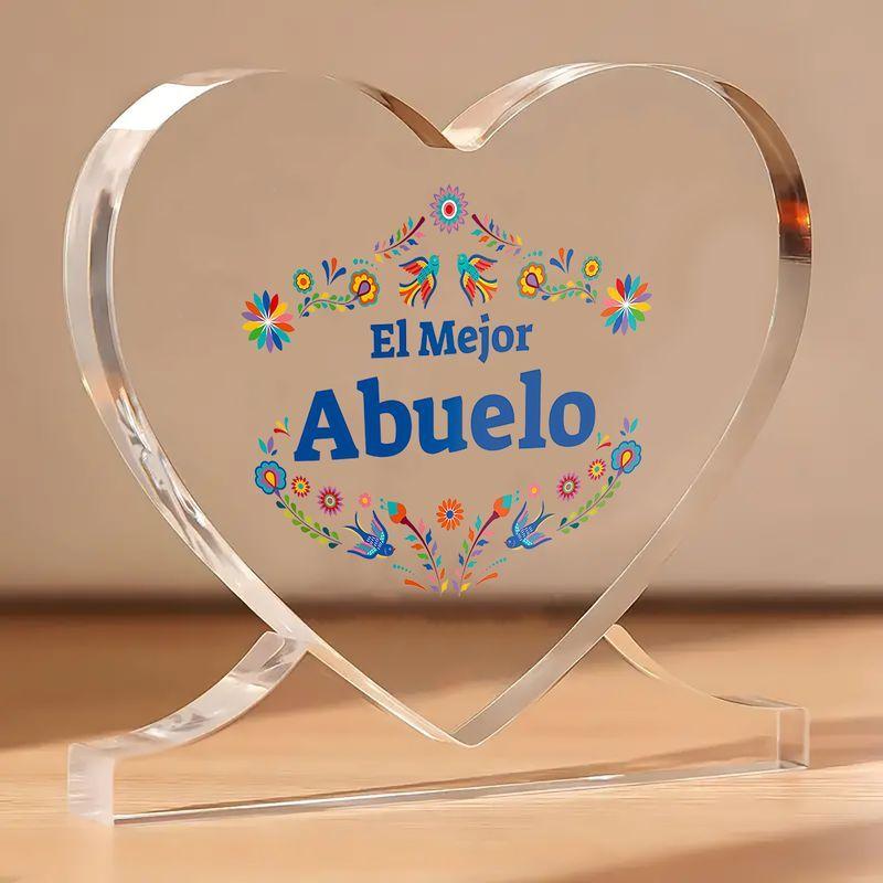 

Spanish for The Best Acrylic Heart-Shaped Engraved Gift - Ideal for Christmas & Father S Day, Colorful Floral Design, No Power Needed, Perfect 10.9*10.4cm
