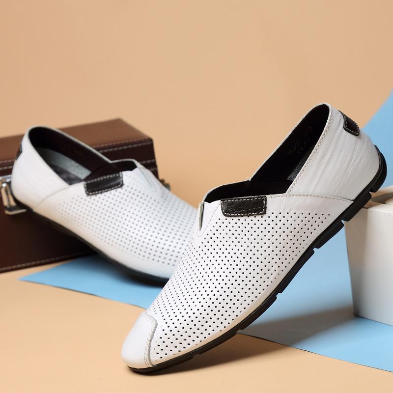 Fashion New Genuine Leather Mens Loafers Stylish Design Moccasins  Comfy Men's Casual Slip on Shoes Hollow Breathable Male Driving Flats