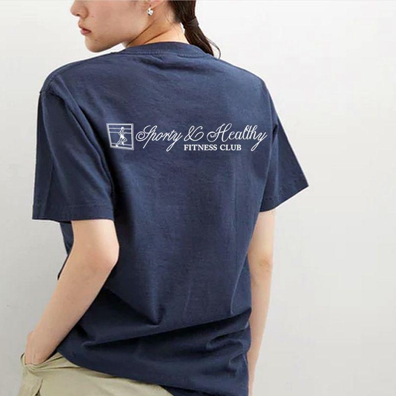 Fitness Club American Retro Sports Style Basic Style Casual Loose-Fitting Pure Cotton Short Sleeves Shoulder T-shirt for Women