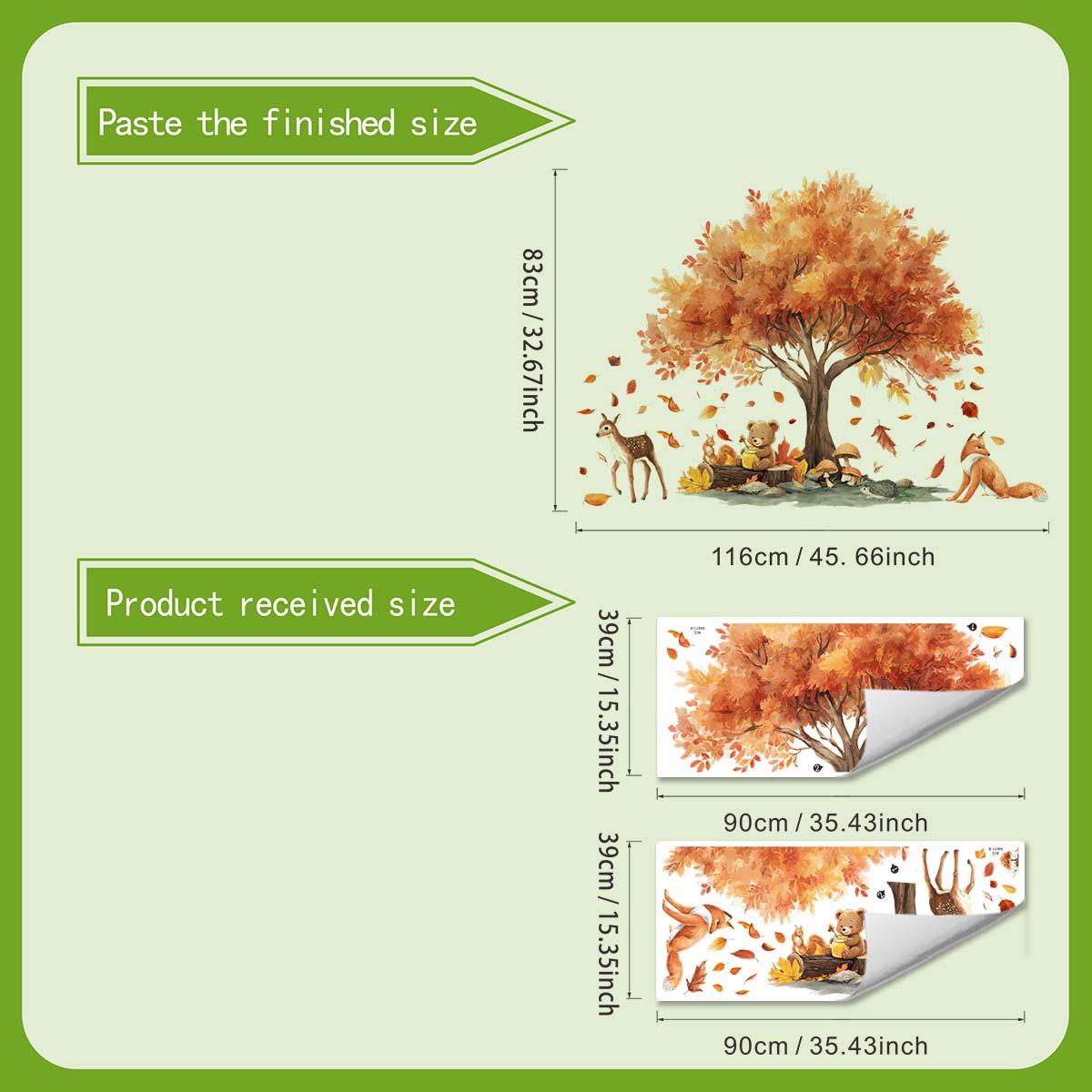 Autumn Watercolor Painting of Big Trees, Forest and Animals Wall Sticker Children s Room Bedroom Background Decoration Sticker ACC94071