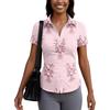 Women's Short Sleeve Button Down Shirt Slim Fit Lobster Print Collared Summer Blouse Lightweight Casual Top for Daily Wear