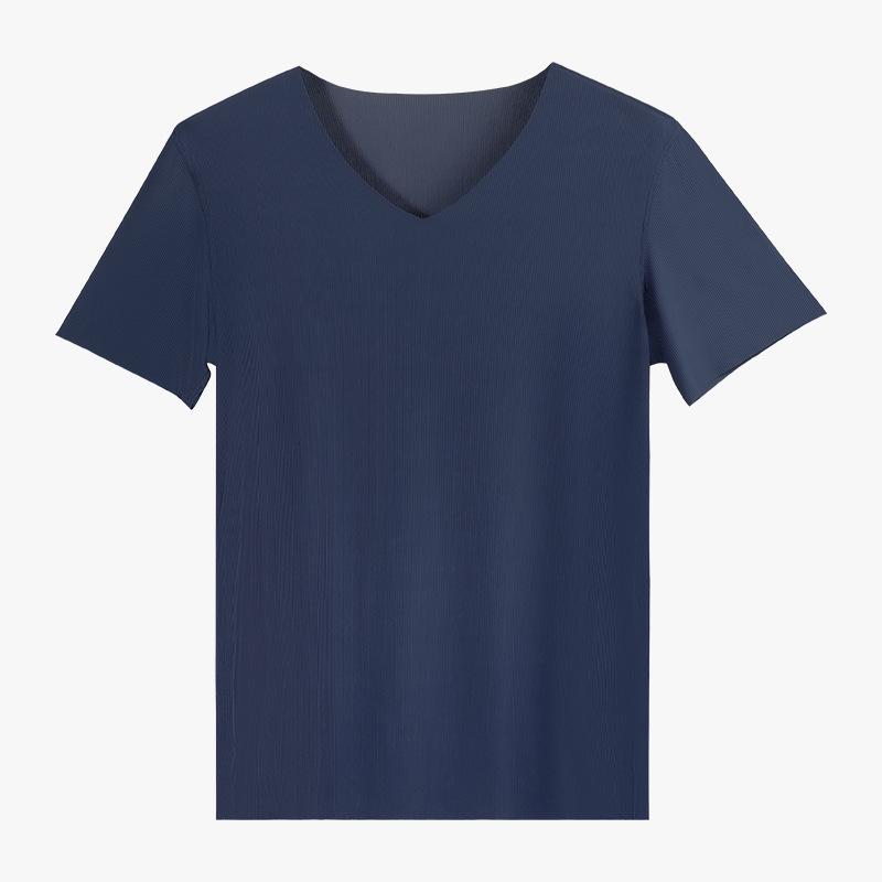 

Мужская летняя футболка Ice Silk с V-образным вырезом – короткий рукав, однотонная, облегающий крой