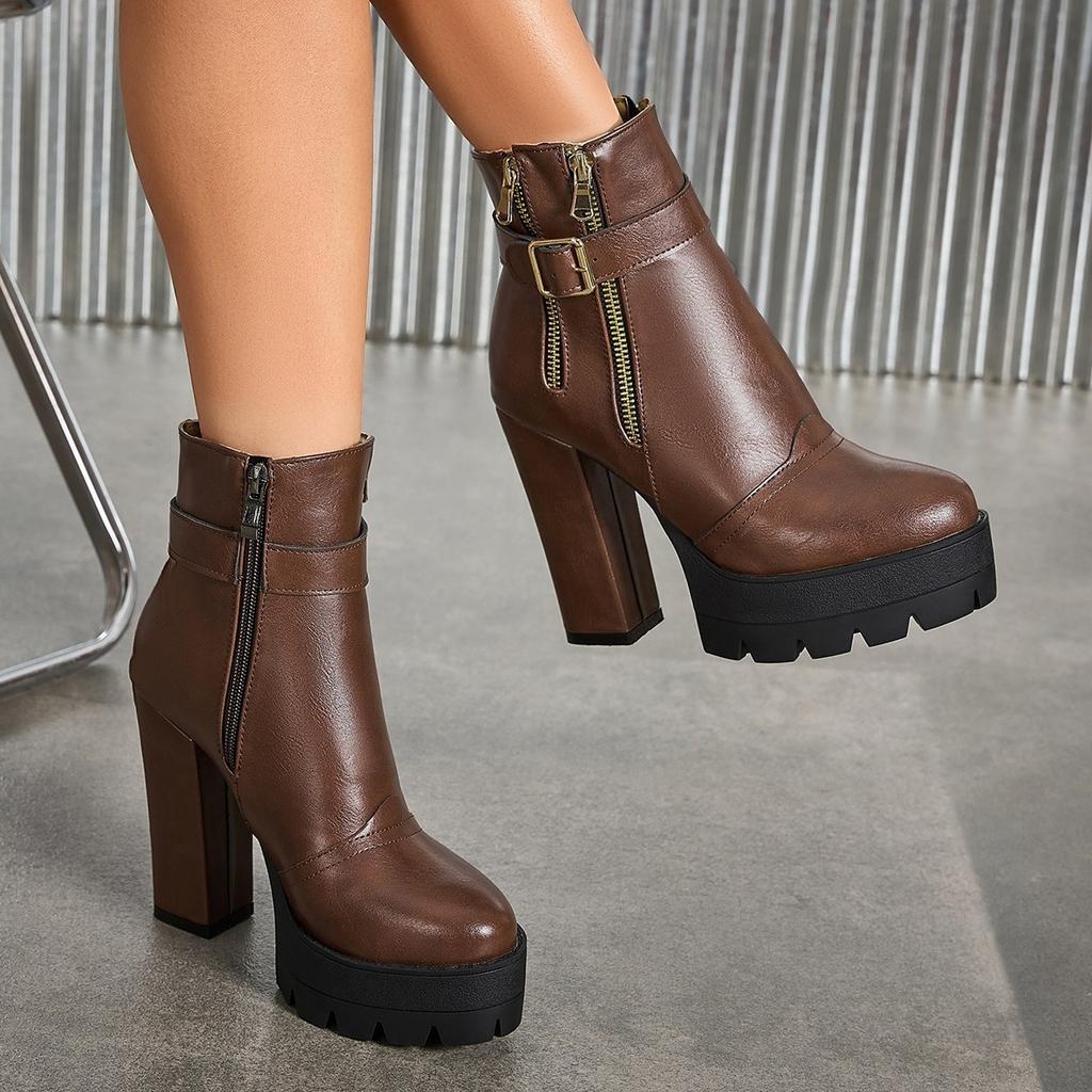 Autumn and winter source fashion new high heel - large size side zipper low tube Martin boots women