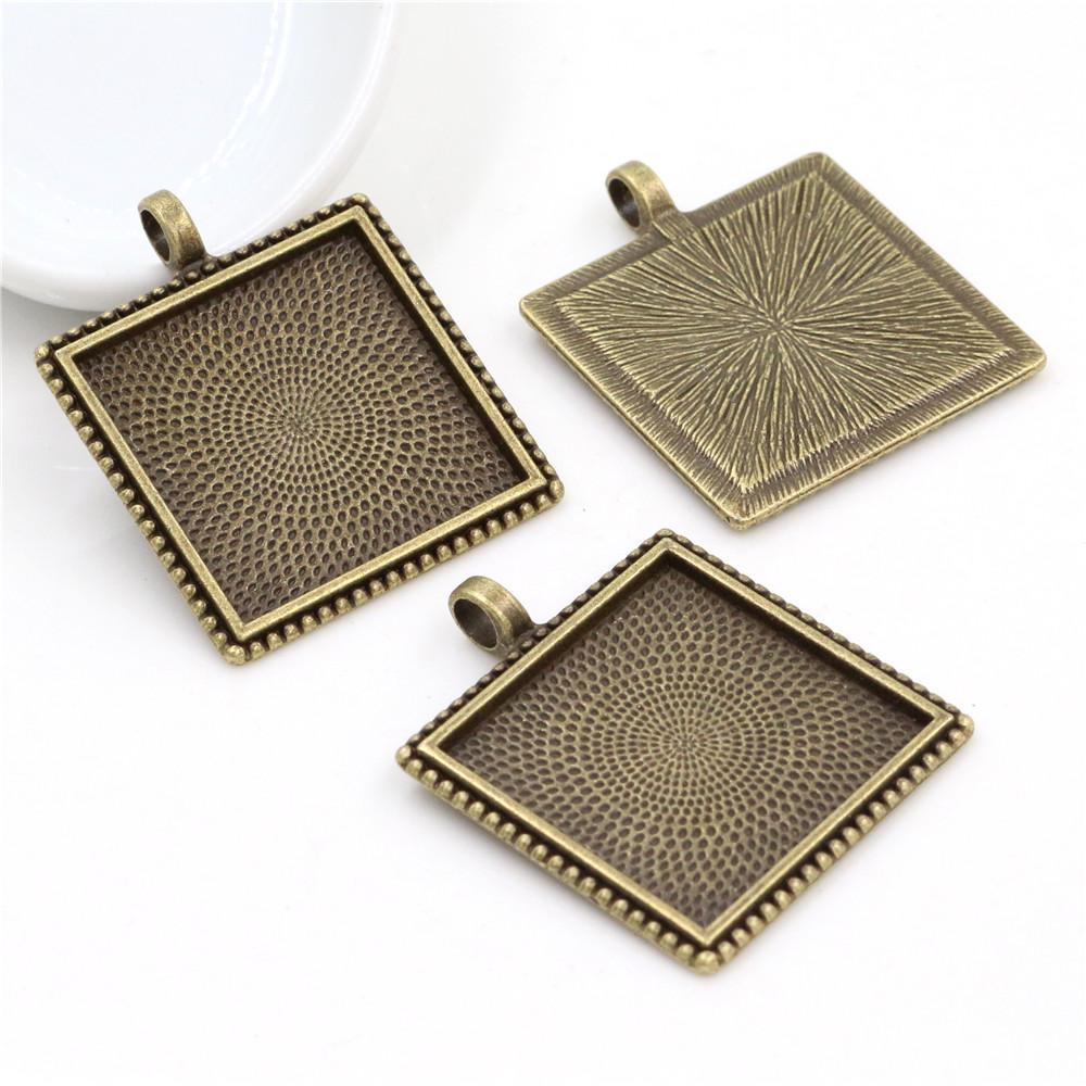 New Fashion 5pcs 25mm Inner Size 7 Colors Plated Square Cabochon Base Setting Charms Pendant,Fit 25mm Square Glass Cabochons