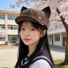 Cat Ear Beret Hat for Women, Autumn/winter New Face-flattering Small Vintage Faux Suede Octagonal Painter Newsboy Hat