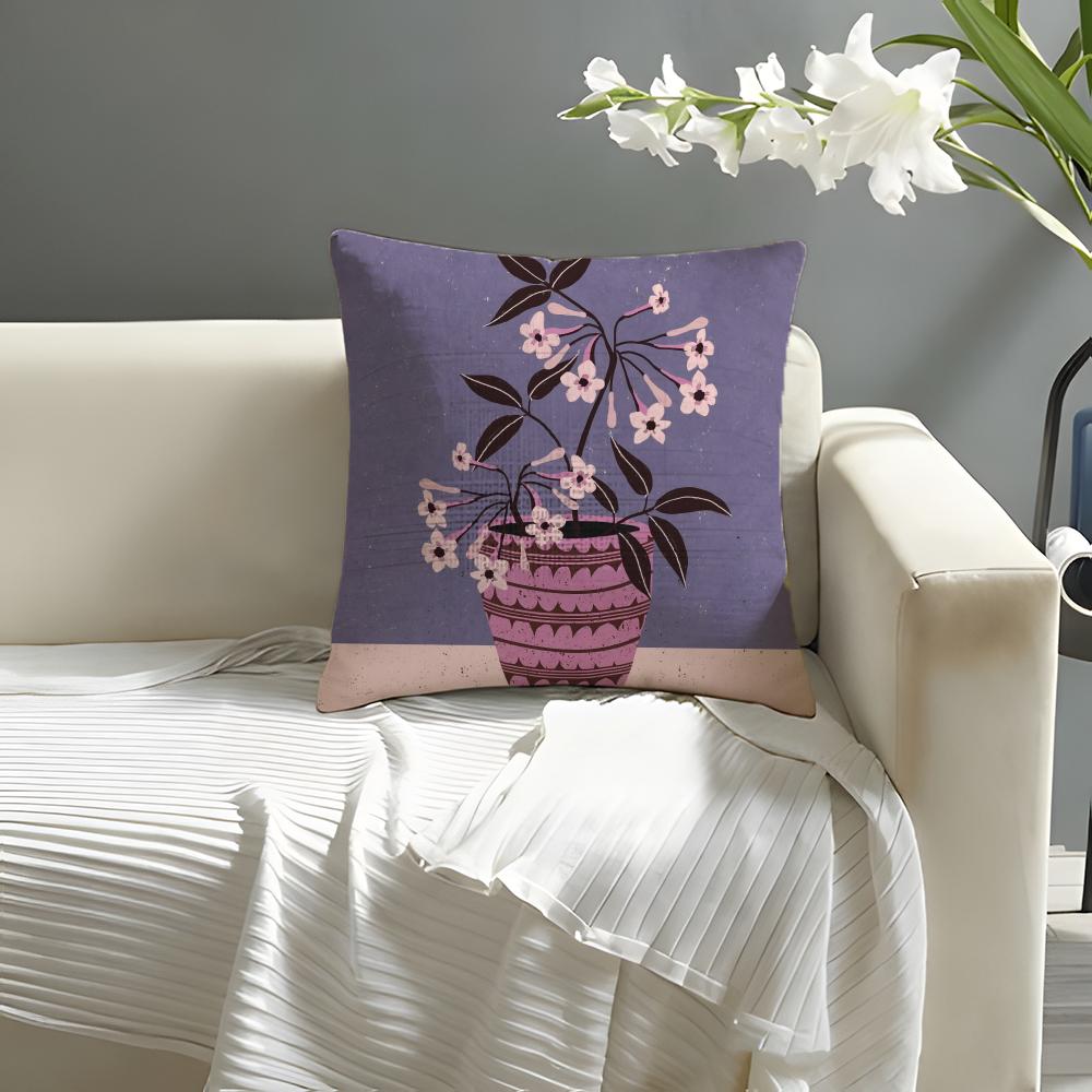 Hot Vintage vase print Pillow Case Natural Linen Organic Fabric DoubleSided Printing Sofa Home Decor Cushion Cover