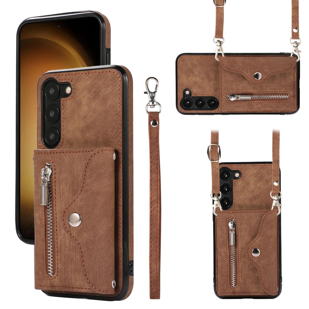 Long Lanyard Zipper Wallet Leather Cards Solt Case for Samsung Galaxy S25 Ultra S24 S23 S22 S21 FE A55 A35 A15 Crossbody Cover