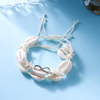 3-teiliges Luxus-Armband-Set, handgefertigt, für Damen, mit natürlichen Kaurischnecken- und Seestern-Anhängern, verstellbares geflochtenes Seil, Sommer-Strand-Schmuck