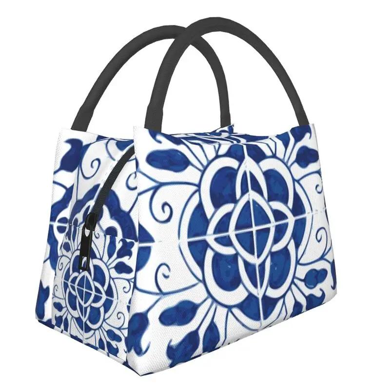 Poster Moară de Vânt Vintage Albastru Delft Olandez Genți de Prânz Izolate pentru Muncă Birou Răcitor Impermeabil Cutie de Prânz Termică Femei