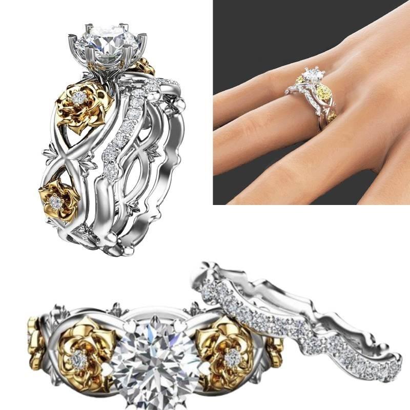 Alliances Élégantes Bicolores Plaqué Or Bijoux Femme Design Floral Tendance