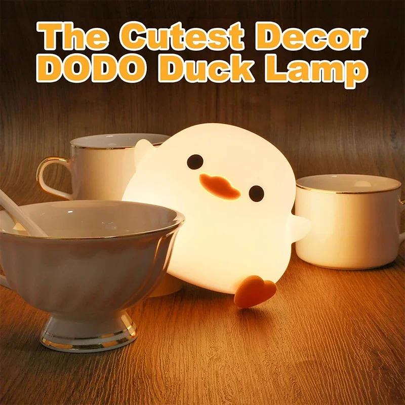 ED Night Light Cute Duck Cartoon Animals Silicone Lamp for Children Kid Touch Sensor Timing USB Rechargeable for Birthday Gifts