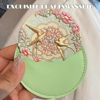 1/2 Stück Vintage Chinesischer Stil Spiegel Pfingstrose Zarte Blume Mini-Spiegel Kosmetikwerkzeuge Tragbarer Taschen-Make-up-Spiegel