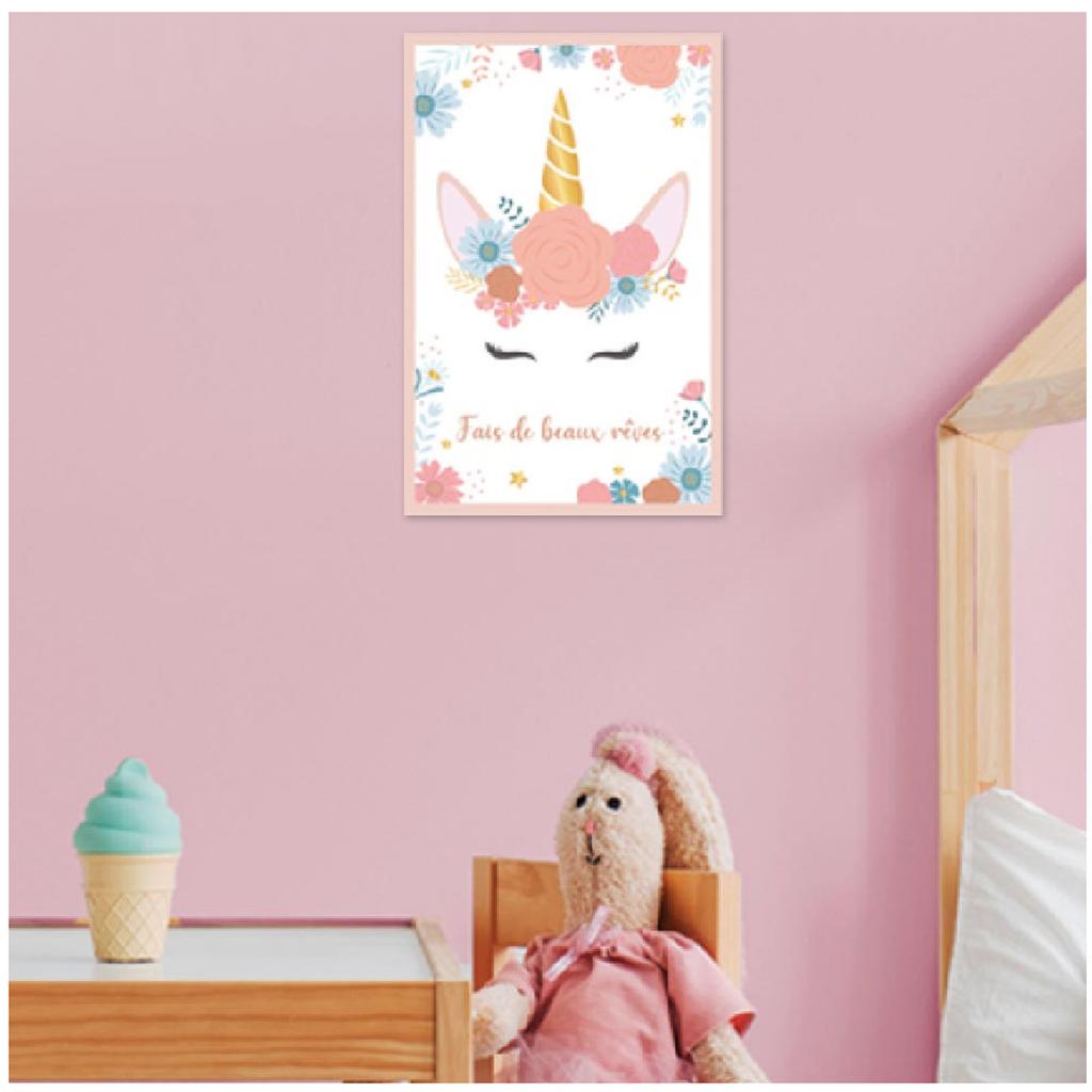 Les Trésors De Lily [A1547] - Pânză pentru copii „Licorne My Unicorn” roz (Vise plăcute) - 30x20cm