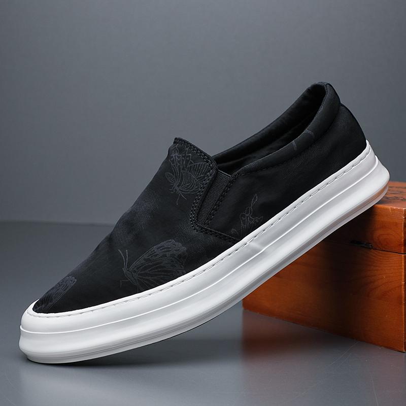 

Модная мужская парусиновая обувь на весну-лето, корейская мода, шнуровка, мужская обувь с низким верхом, кеды, ленивая, дышащая, универсальная повседневная обувь BD21224 44 чёрный