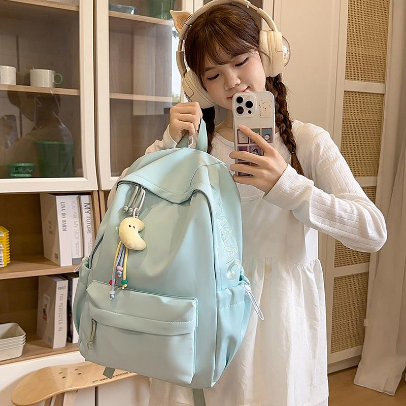 Schoolbag, Japanese-style INS simple and versatile soft girl backpack, high school looks, trendy backpack