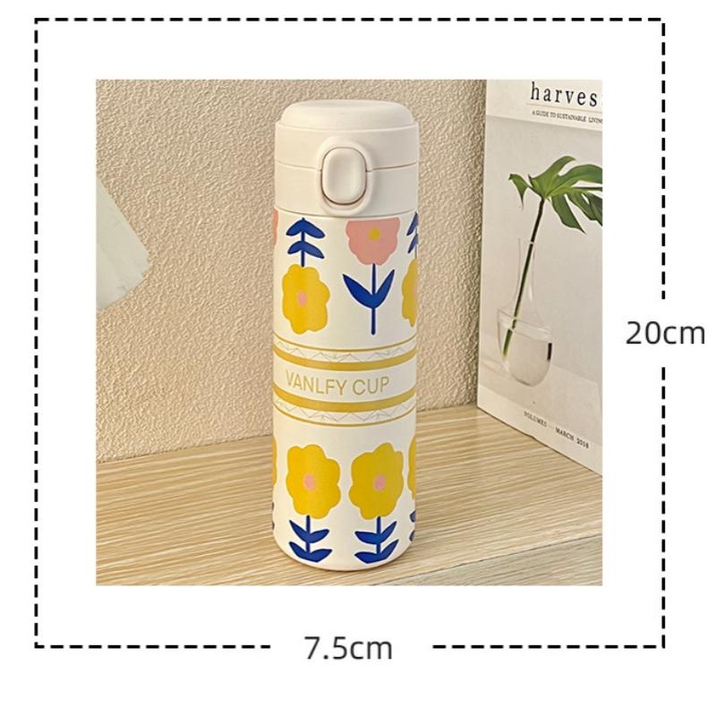 500ml Stainless Steel Thermal Cup Bouncing Cover Cute Flower Style Milk Tea Coffee Mug Leak-Proof Mug Travel Water Bottle