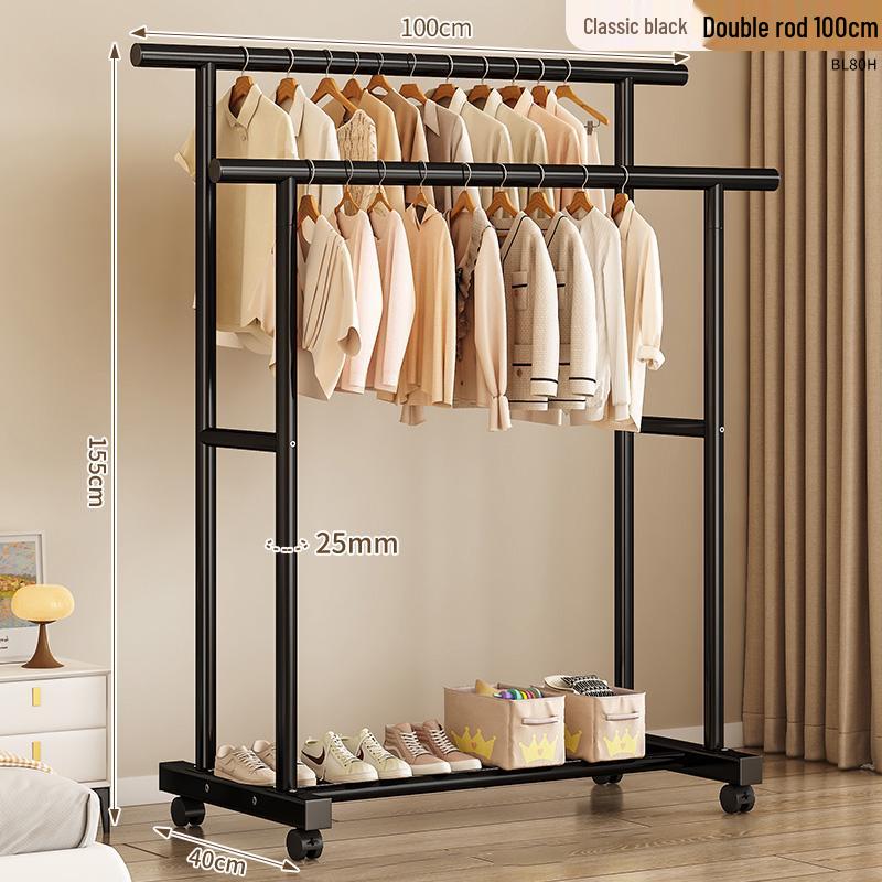 Floor Standing Clothes Rack and Coat Stand with Folding Single Pole for Bedroom or Dormitory.