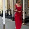 Ladies' Sexy Patchwork Temperament Slit Backless Long Dress