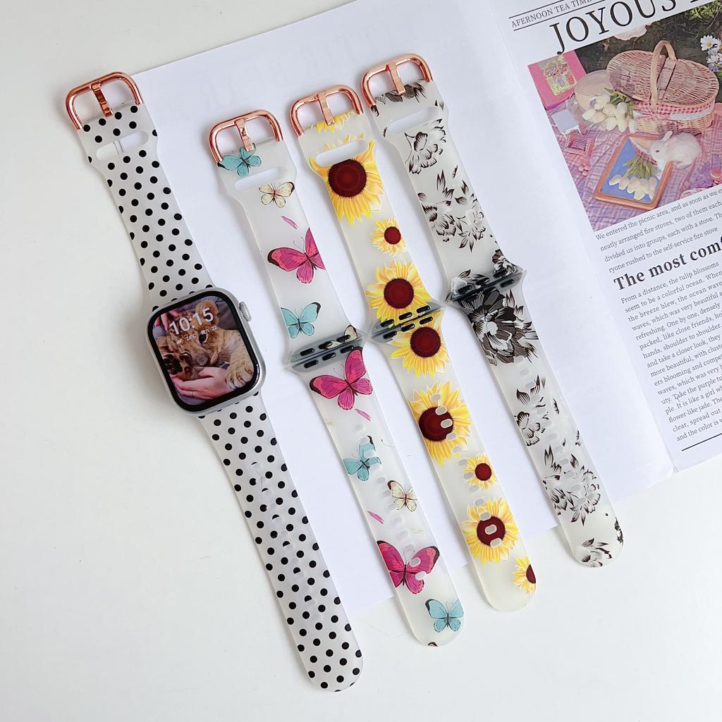 Watch Band for Apple Watch Series 10 9 8 7 SE 6 5 4 3 2 1 42mm 41mm 40mm 38mm Pattern Printed Clear Silicone Strap