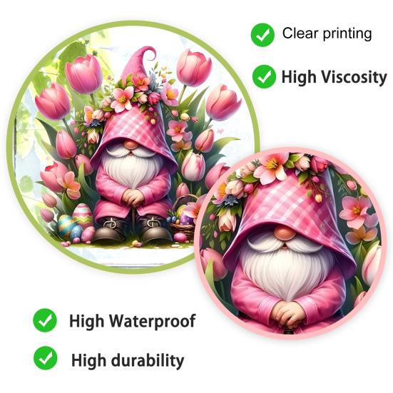 Tulip Gnome PVC Window Cling Waterproof Pink Floral Gnome Static Sticker Reusable Glass Door Decals for Classroom Home Office Party Decoration
