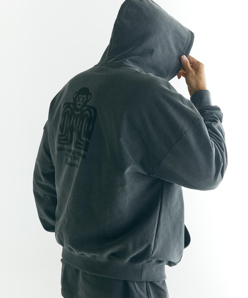 [Big Size] Stamp Oversized Heavy Pigment Hoodie Charcoal