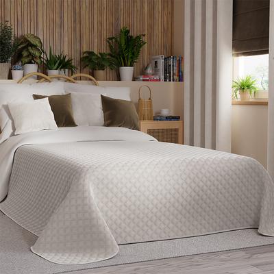 VELVI Bedspread - Geometric Pattern, Warm Light Gray - 220x240cm