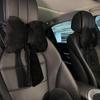 Car Neck Pillow 2PCS Plush Bowknot Car Headrest Pillow – Comfortable Neck Support for Driving Soft Touch Fabric Car Pillow Cute Girl-Style Interior