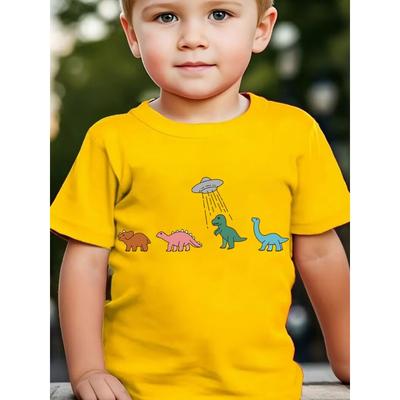 Europäische Größen Sommer Mode Kurzarm T-Shirt für Jungen mit Aufdruck 'Vier kleine Dinosaurier' für Freizeitaktivitäten im Freien