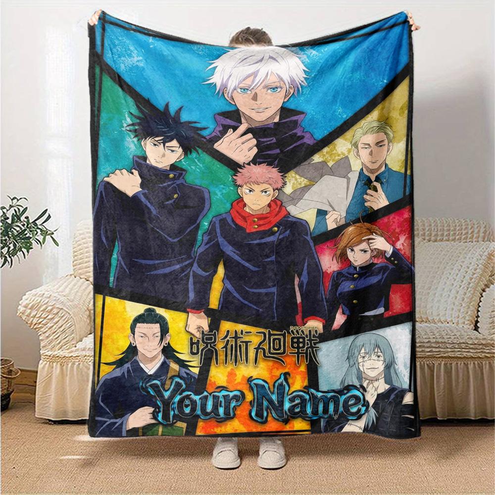 Name Custom Jujutsu Kaisen Print Flannel Blanket High Quality Warm Comfortable Cover for All Seasons Perfect for Gifts Home Decor