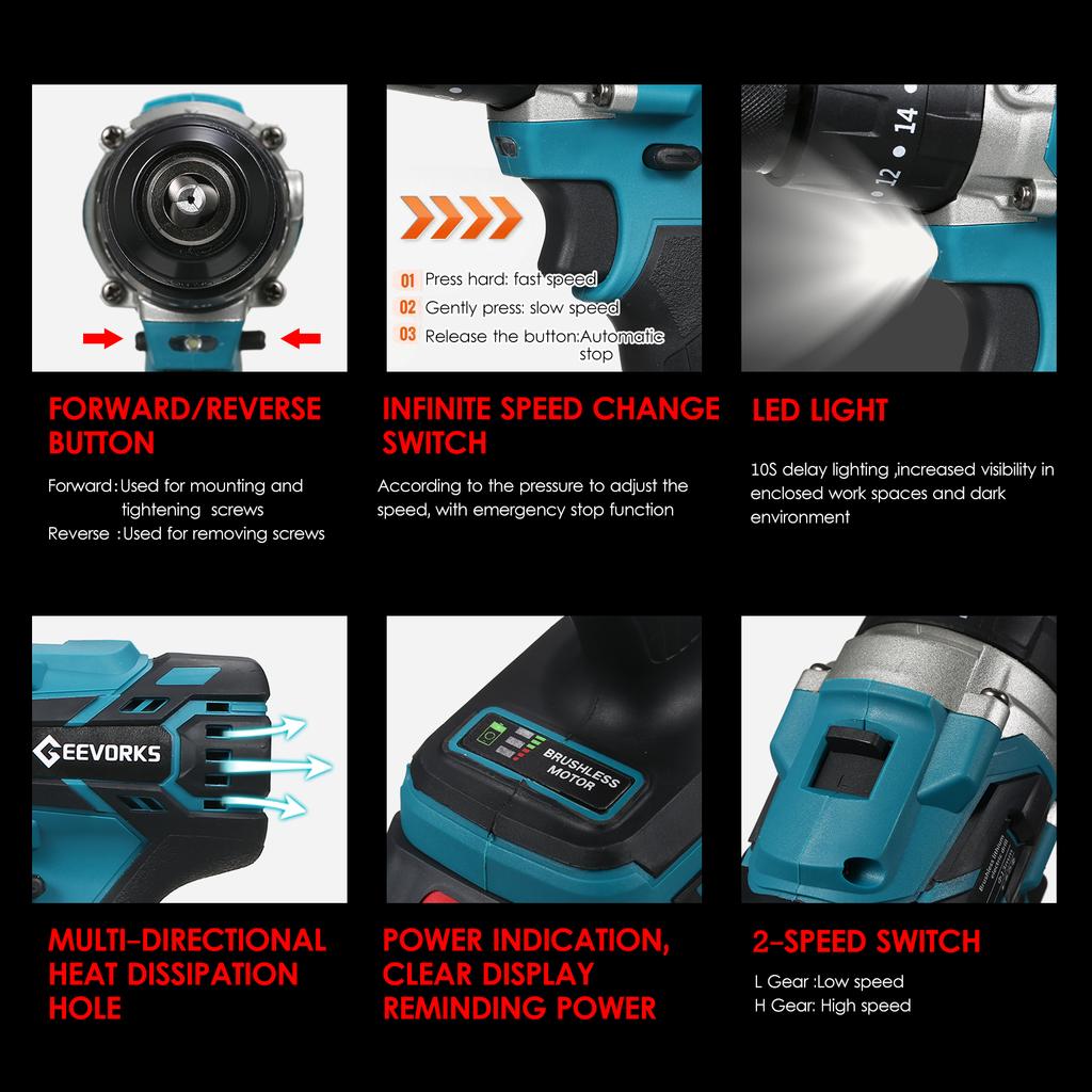 Купить Аккумуляторная дрель-шуруповерт Geevorks, 21 В, максимальный ...