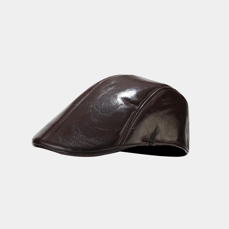 Hats men's and women's autumn and winter PU leather fully sealed beret simple versatile British forward hat tooling cap tide