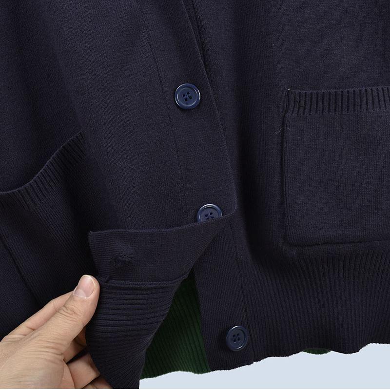 Loose Laid-Back Preppy Style Long Sleeves Retro Color-Block V Neck Knitting Outwear Female Spring Autumn Outerwear Slimming Sweater Cardigan