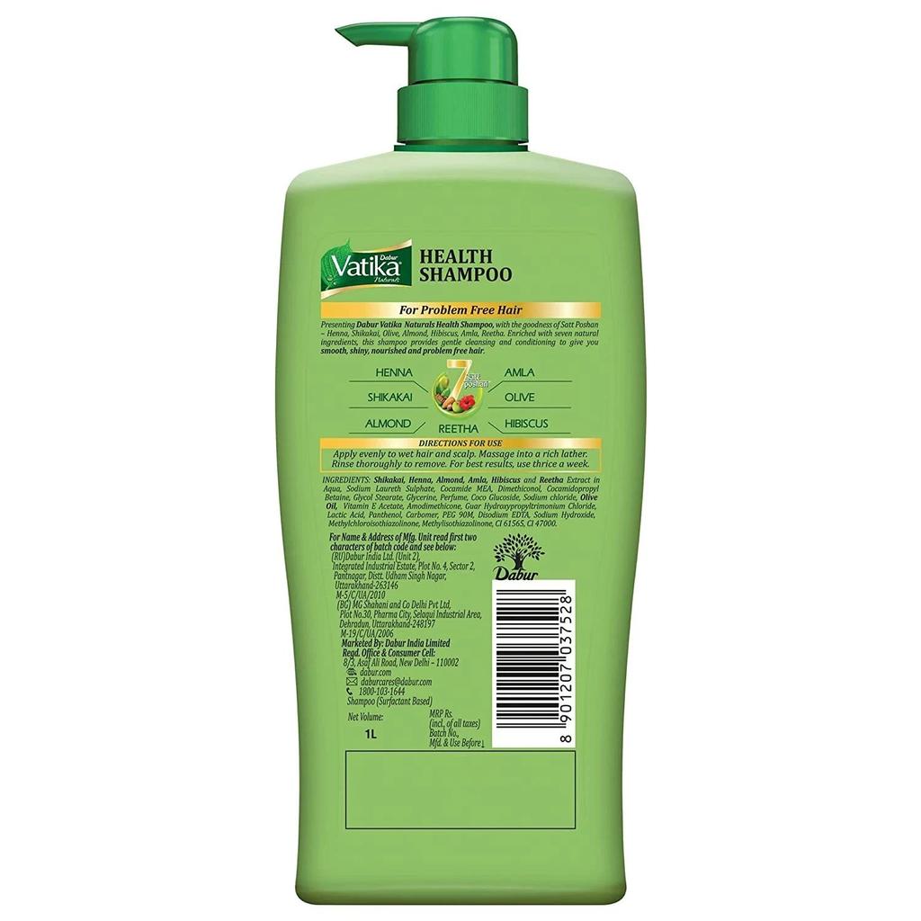 Dabur Vatika Health Shampoo, With Henna & Amla For Problem Free Hair, 1L
