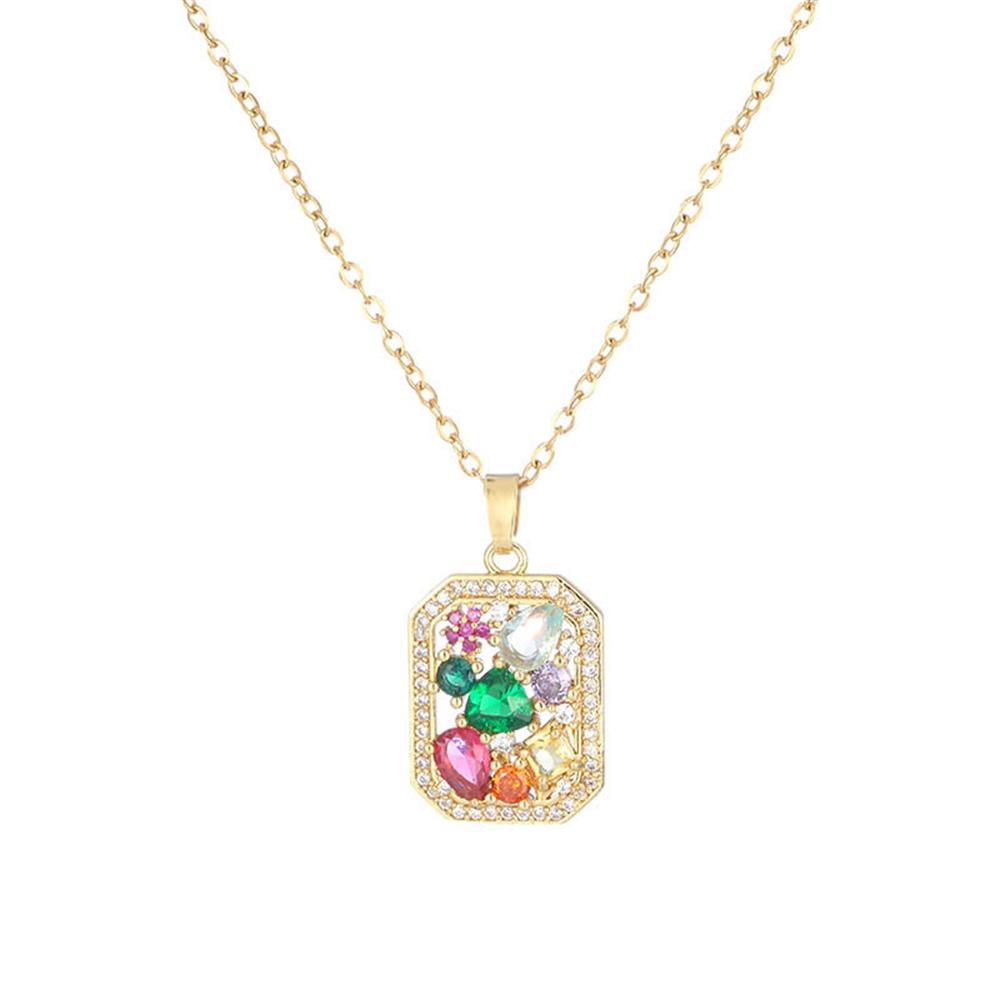 Luxury Female Rainbow Oval Square Pendant Necklace Vintage Gold Color Wedding  For Women