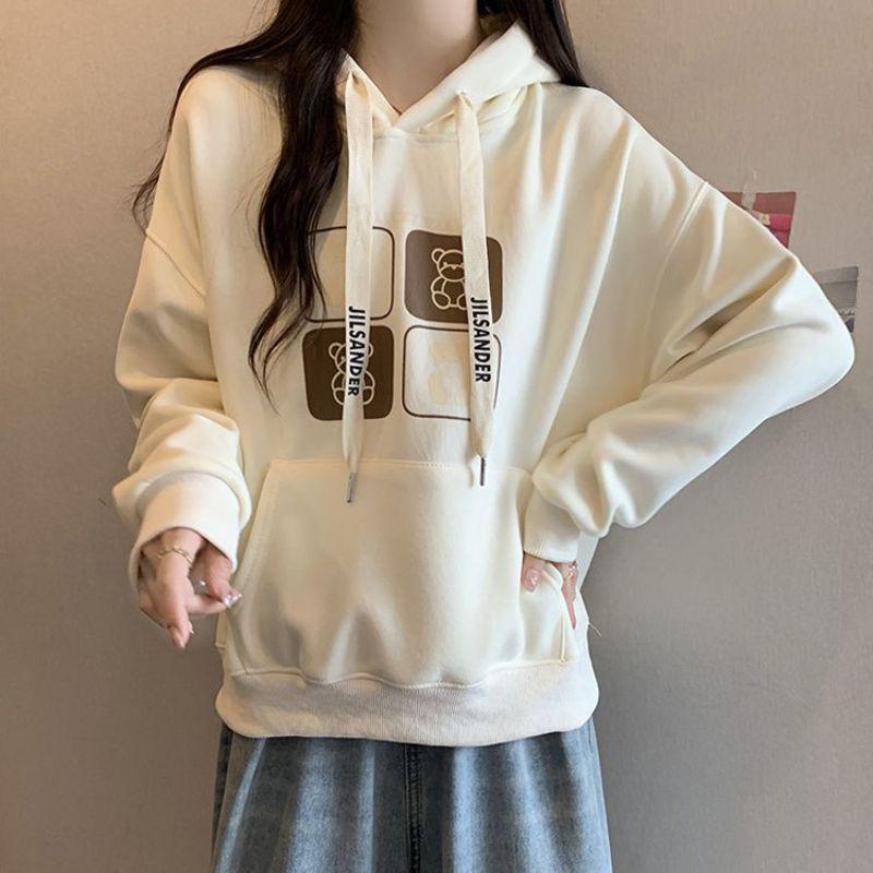 Plus Size Hooded Sweatshirt for Women - Thick, Slimming, Autumn/Winter Print Design, Long Sleeve, Korean Style Jacket.