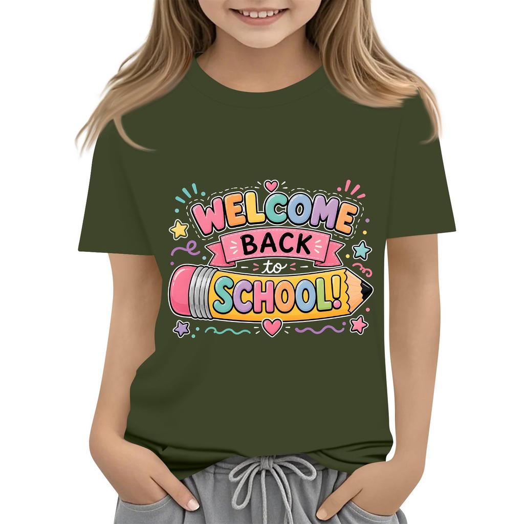 Children's Casual and Fashionable Round-Neck Printed Short-Sleeve Top for Back-to-School