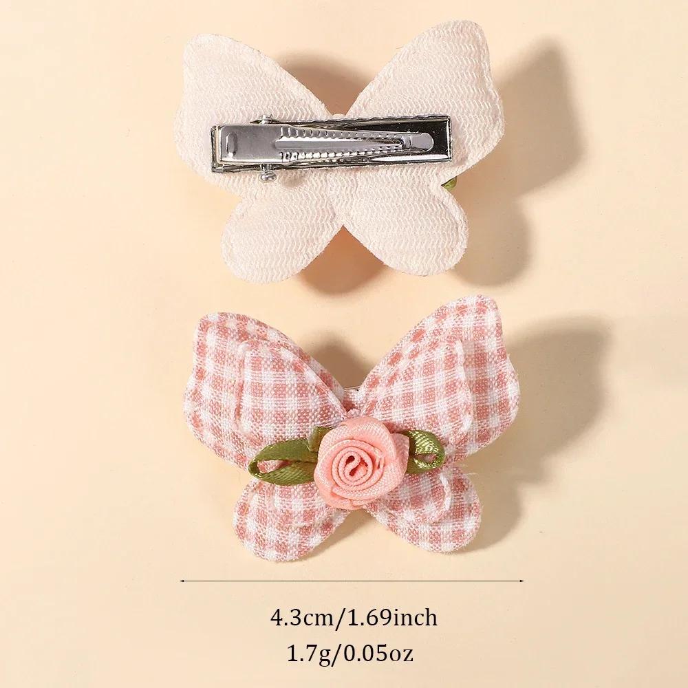 14pcs/set Cute Butterfly Hair Clips for Women Girls Handmade Sweet Hairpins Plaid Flower Kids Toddler Headwear Hair Accessories