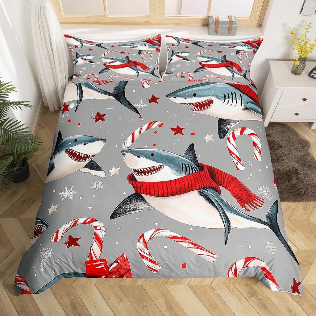 Shark marine life duvet cover digital print set suitable for boys and girls bedroom decoration bedding