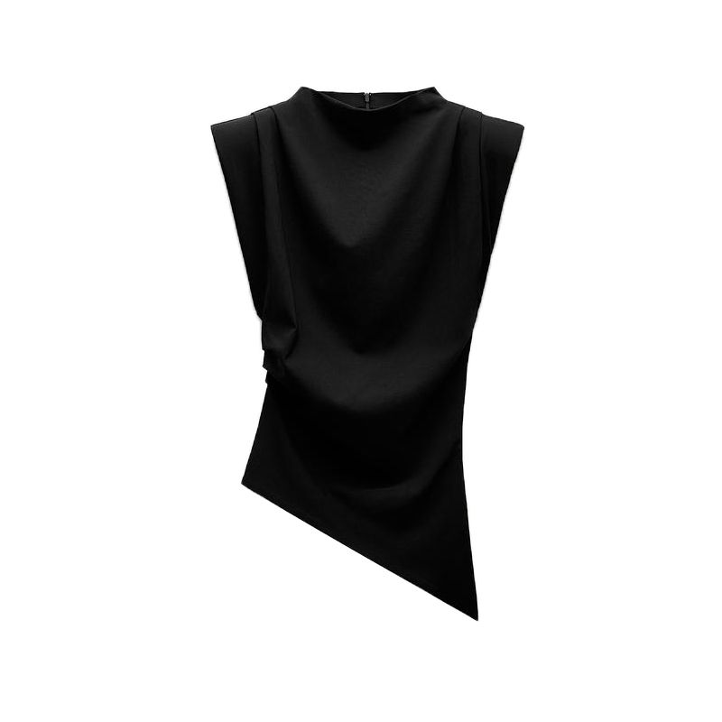 

Spring New Women s Clothing Fashion Style Easiest for Match Casual Ruched Decorative Padded Shoulder Sleeveless Tops 0085845 Black M