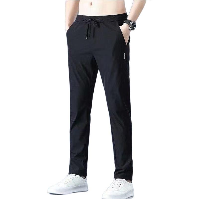 Casual pants men's large size elastic straight sports casual ice silk trousers