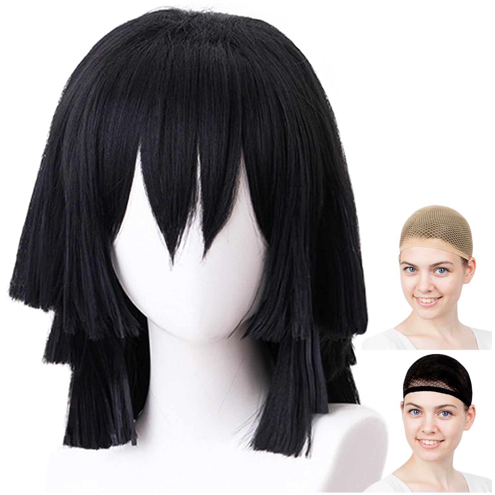 

Парик для косплея CaseEden, короткий боб слоями, термостойкий, черные волосы, набор из 2 сеток для парика