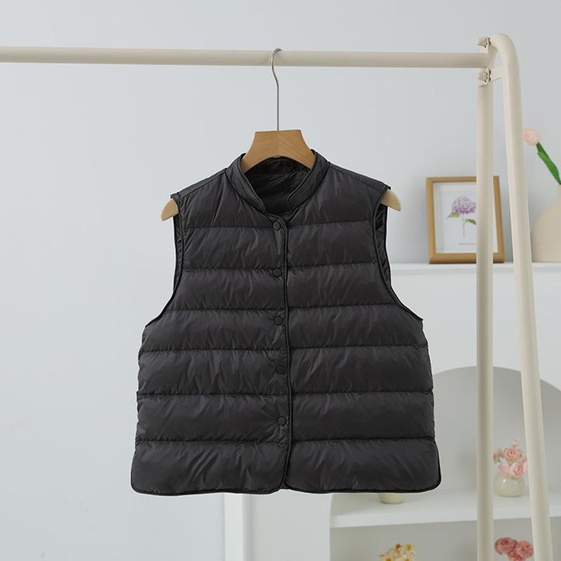 Women's Lightweight White Duck Down Vest - Warm, Versatile, Stand Collar, Autumn/Winter Fashion.