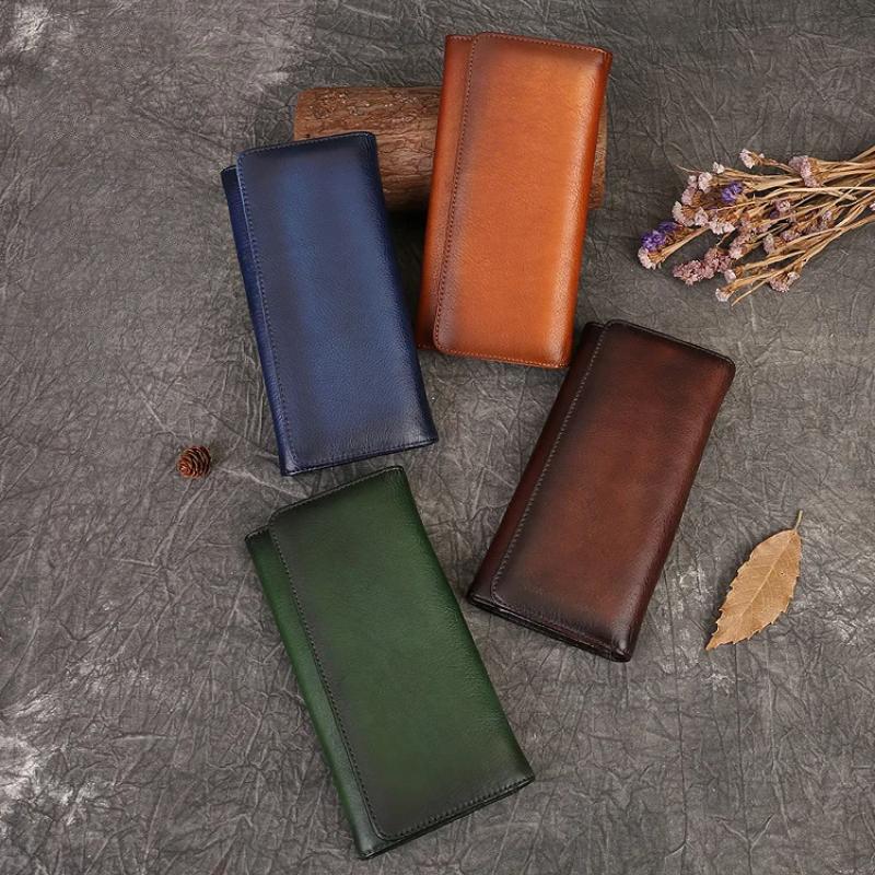 Johnature Retro Genuine Leather Women's Wallet Long Hand Bag Natural Cowhide Solid Color Phone Purse Card Holder