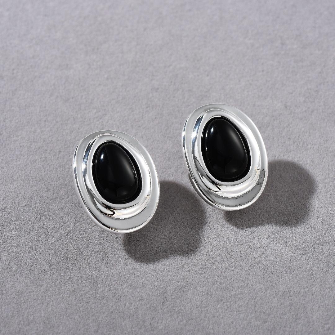 

Французские Ретро Нишевые Неправильные Овальные Черный Агат Уникальные Серьги с Серебряной Иглой S925 Легкая Роскошь Высококачественные Серьги Женские